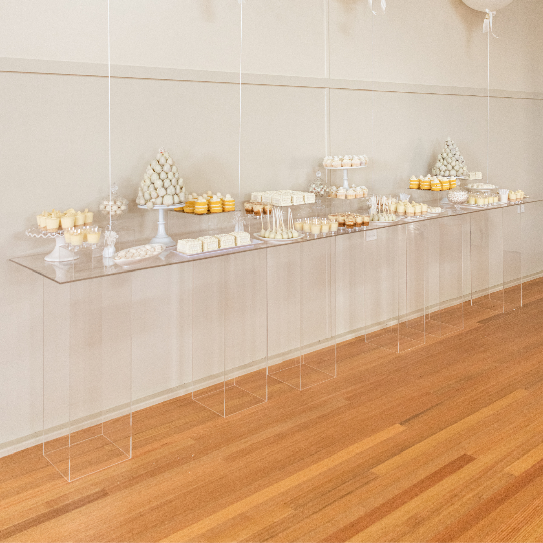 Clear Acrylic Display Table – LuxeHireCo